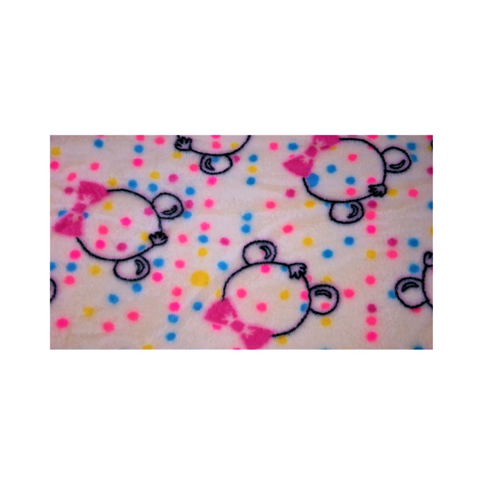 Tricotaj Minky Plus, tip imprimat, model ursi ecru, dimensiune 50 cm x 180 cm