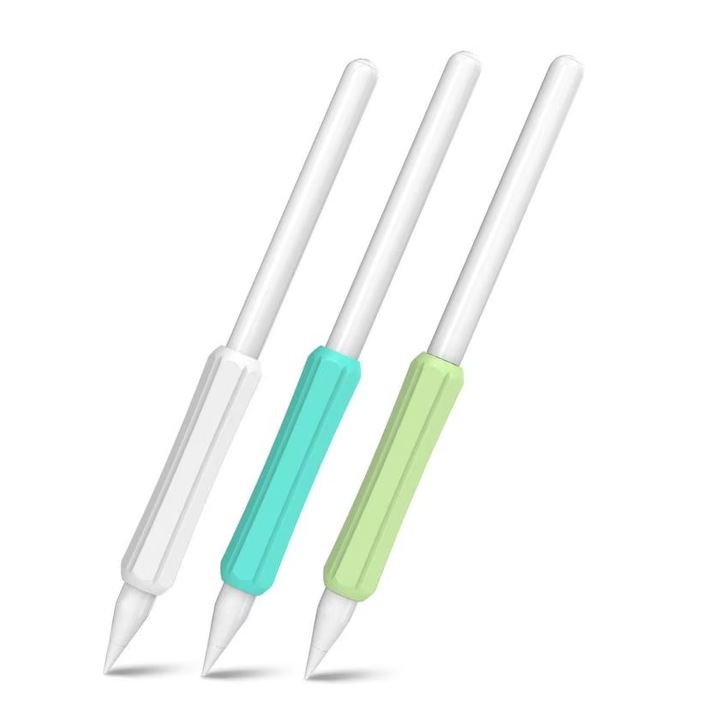 Set huse compatibile cu Apple Pencil 1/2/ Huawei M-Pencil, silicon, Alb/Verde deschis/Turcoaz