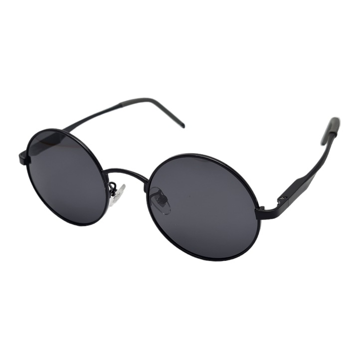 Ochelari de soare Polarizati, rotunzi, retro John Lennon, rame aluminiu, P1620, negru
