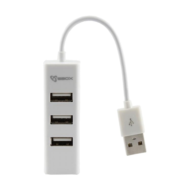 Hub USB SBOX H-204W, 4 porturi, USB 2.0, Alb