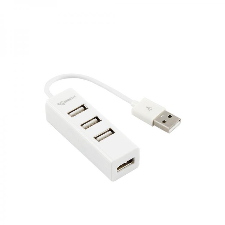 Хъб USB SBOX H-204W, 4 порта, USB 2.0, Бял