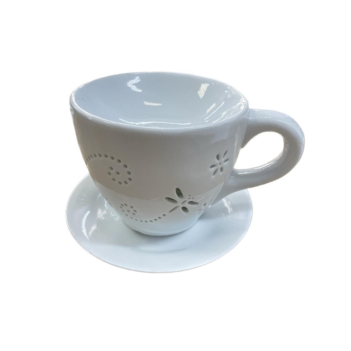 Kerámia aromaterápiás tál, kosár alakú, fehér, 13 cm x 9 cm, Cadouridiversity, RR40-11