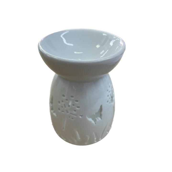 Kerámia aromaterápiás tál, pillangós perforációval, fehér, 10 cm x 8 cm, Cadouridiversity, RR40-09