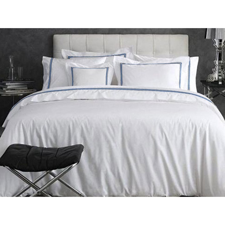 Спално бельо за 2 човека, Valeron, King Size, Atlas, Navy,, Египетски памук, 6 части