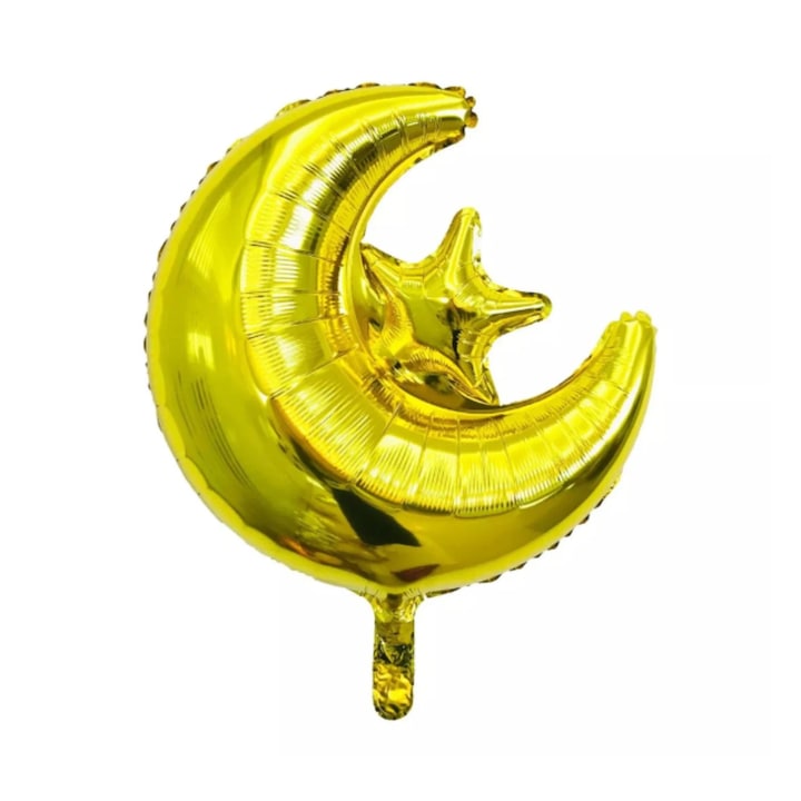 Фолиев балон във формата на луна и звезда, 47x57 см, златен, празничен декоративен аксесоар за Рамадан