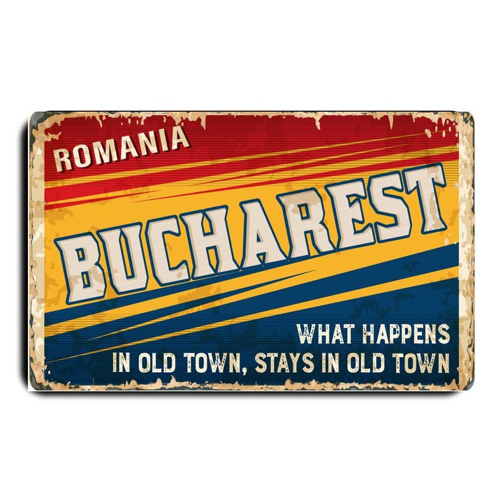 Magnet decorativ, What happens in Bucharest, 8x5cm