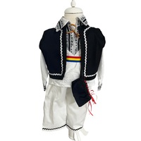 Costum traditional baieti cu vesta, alb/negru, 3 ANI, 4 piese, 92-98 CM
