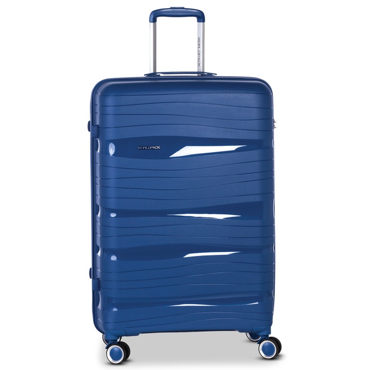 Troler Mare, Polipropilena, 4 Roti Duble, Cifru TSA, Worldpack, Miami, F10458 - 76 cm, Bleumarin