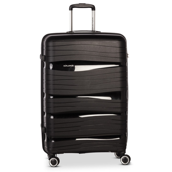 Troler Mediu, Polipropilena, 4 Roti Duble, Cifru TSA, Worldpack, Miami, F10458 - 65 cm, Negru