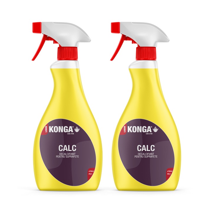 Pachet Promo - 2 x Detergent anti calcar si rugina - Konga Profesional - Calc 750ml cu pulverizator, Ideal pentru Cabina de Dus, Rezervoare WC, Sticla si Ceramica