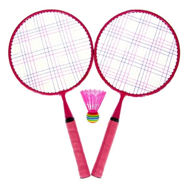 Set 2 palete badminton pentru copii, un fluturas inclus, 45 cm, 3 piese, roz