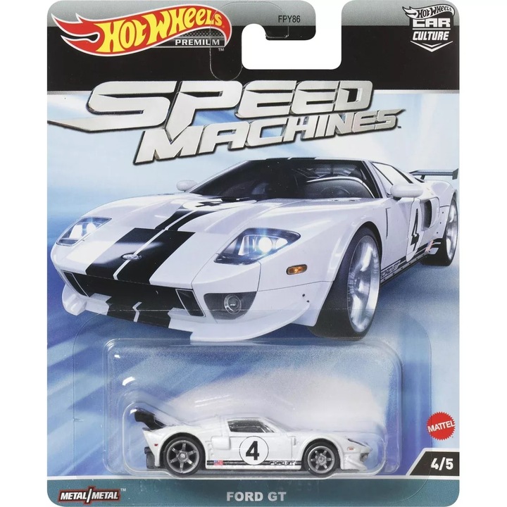 Количка Hot Wheels Premium Speed Machines, Ford GT, 1:64, Бял