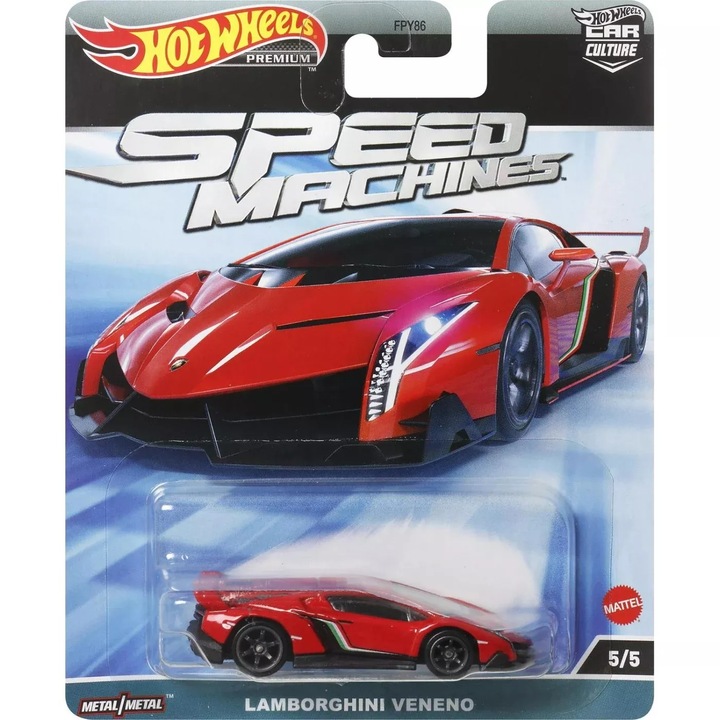 Автомобил Hot Wheels, Speed Machines, Lamborghini Veneno, 1:64, Червен