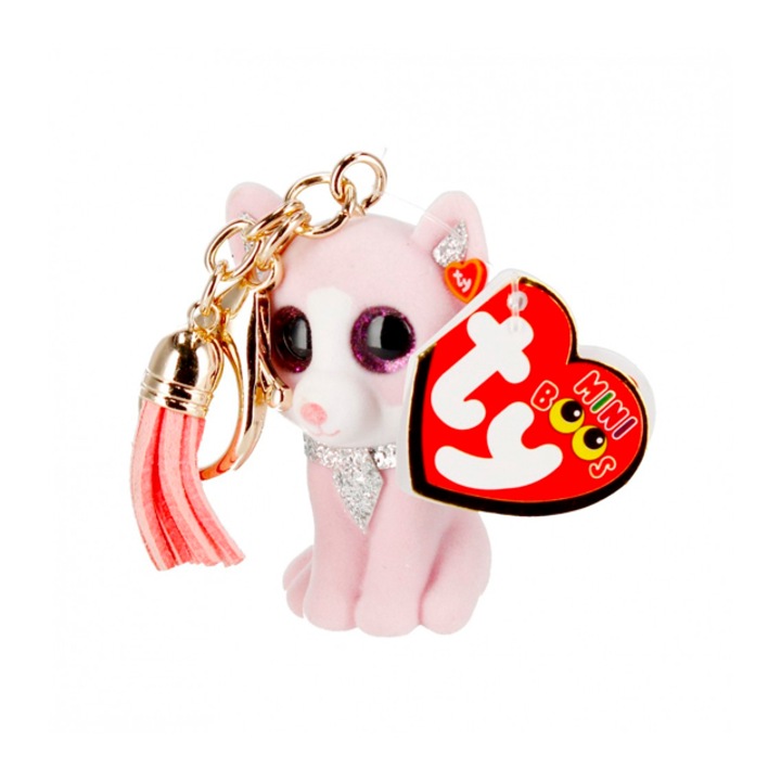 Breloc Ty Mini Boos FIONA pisica roz 10 cm