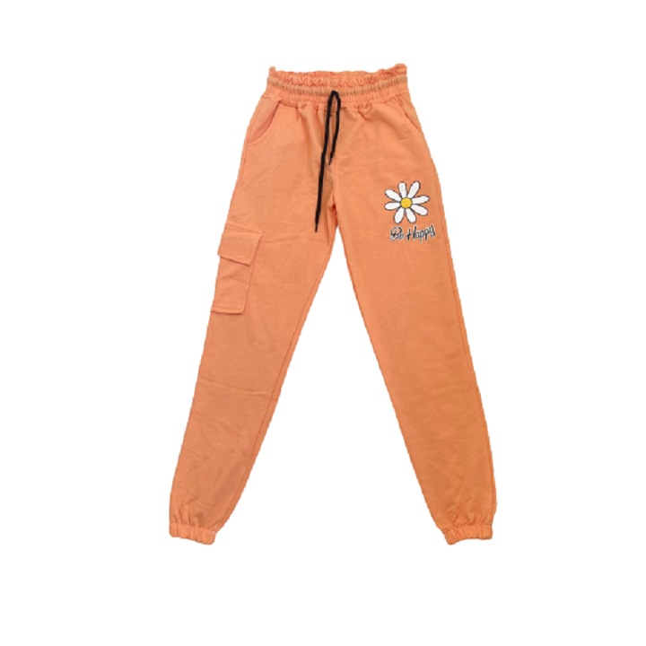 Детски спортен панталон, С щампа на цветя, Оранжев