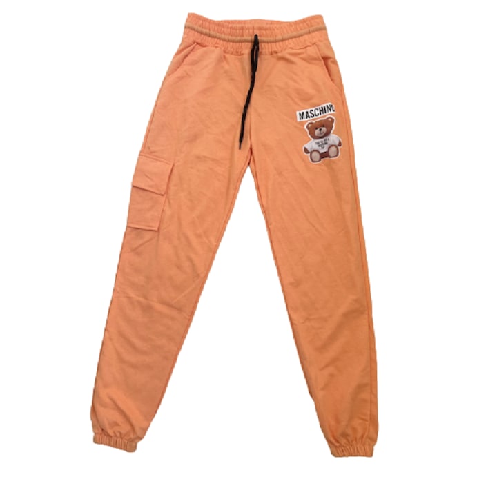 Дълъг спортен панталон с щампа на мече, Памук, оранжев, Оранжев