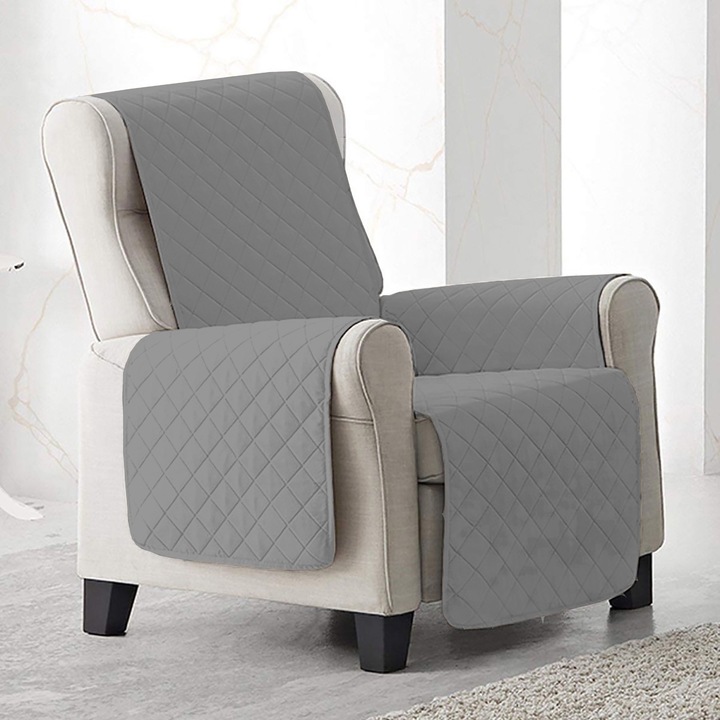 Cuvertura matlasata fotoliu 60 x 177 cm, model romburi, doua fete, Gri Deschis