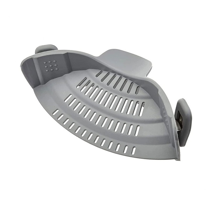 Strecuratoare silicon cu prindere, potrivita pentru oale, boluri, tigai, utila pentru paste, spaghete, carne, fara BPA, neagra, mediLOGIC™