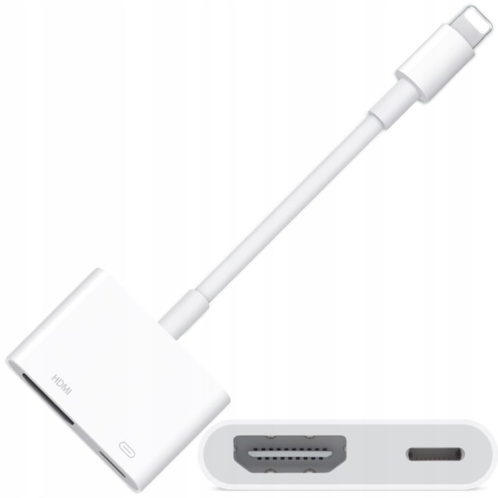 Adapter CO2, Lightning - HDMI, FULL HD 60HZ, iPad / iPod / iPhone 5 / 6 / 7 / 8 / X / XS / XR / SE / 11 / 12 / 13 / 14 / Plus / Pro / Max, fehér