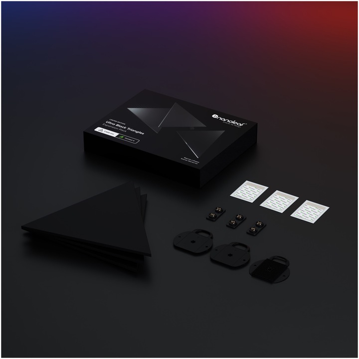 Kit de extindere 3 panouri LED RGBW luminoase modulare inteligente Nanoleaf Shapes Black Triangles