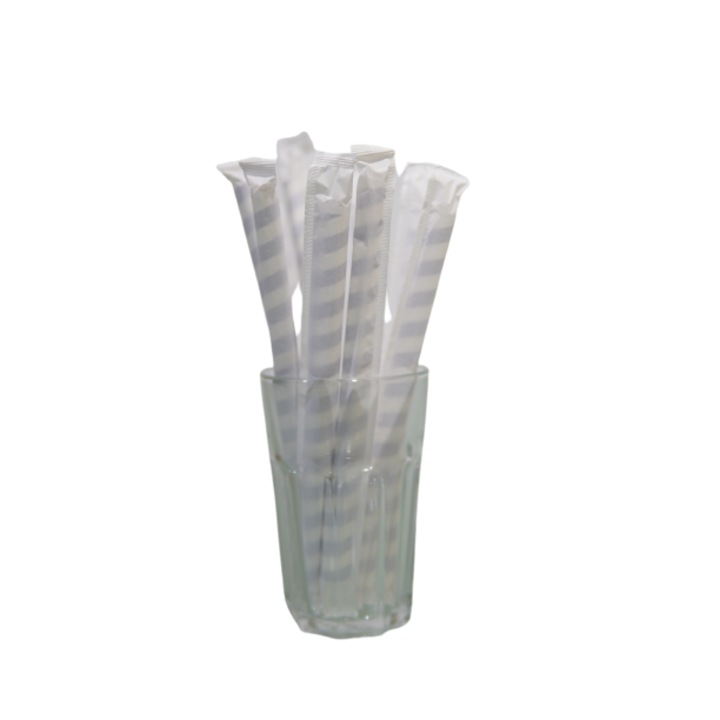 Set 200 bucati Paie de baut din hartie ambalate individual, HARPAI, mov-alb, 197x6 mm