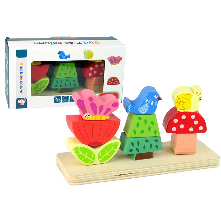 Fából készült blokkok puzzle virág pillangó madár 13237