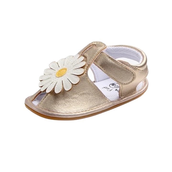 Sandale Superbaby Cu Floare Alba, Fete, Piele ecologica, Auriu, 18