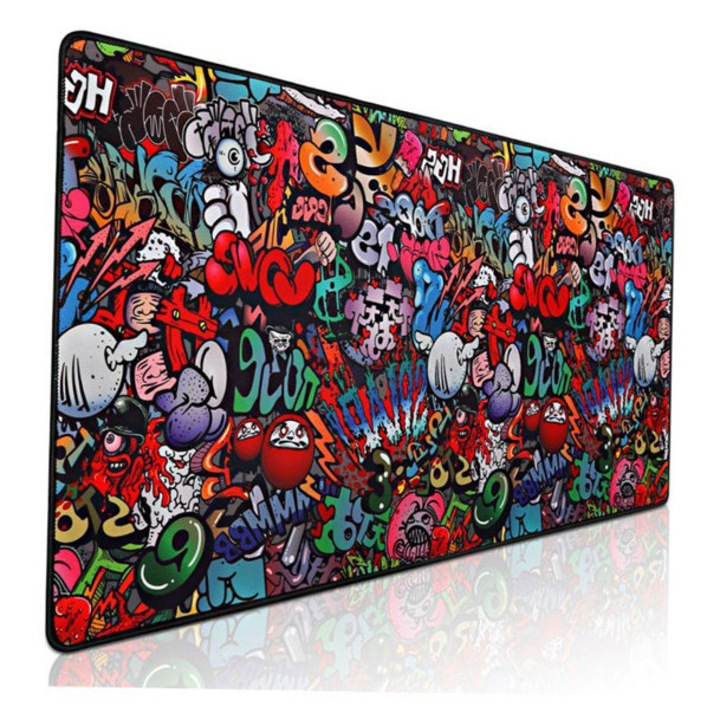 Mousepad Mare Profesional Cauciucat pentru Gaming DAVIDAMI CONCEPT®, model Graffiti, dimensiune 90 x 40 cm