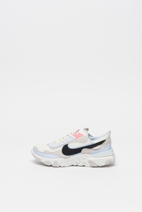 Nike, Pantofi sport din piele ecologica si plasa React Revision, Alb/Negru/Gri