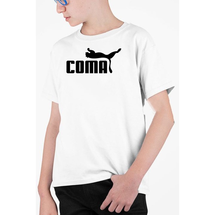 Tricou personalizat pentru copii cu imprimeu, Company - Coma, Bumbac, Alb, 104-116 CM, 4 ani