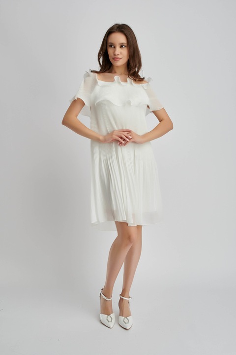 Rochie eleganta cu volan si pliseuri Dove, Alb