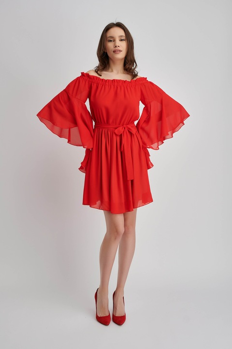 Rochie eleganta scurta din voal, Lucia Alb, Rosu