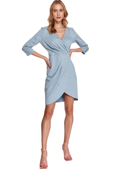 Rochie bleu cu fronseu pe talie si crepeu lateral, Bleumarin