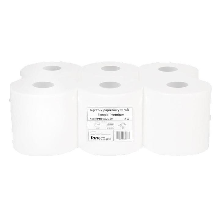 Set 6 role prosoape de hartie, Faneco, Celuloza, 2 straturi, Alb