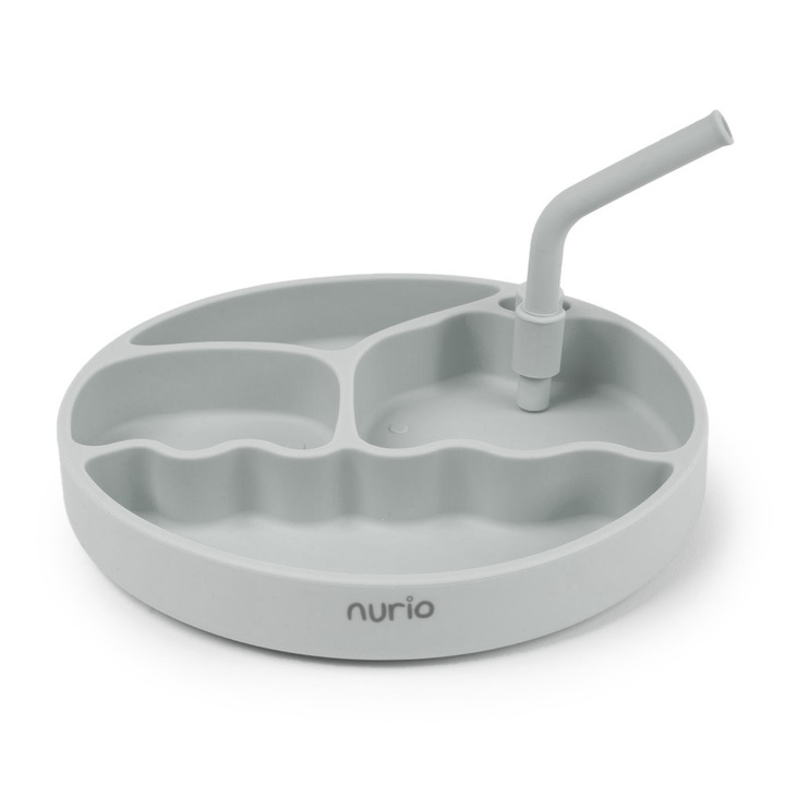 Szilikon tányér szívószállal gyerekeknek - szürke - Nurio