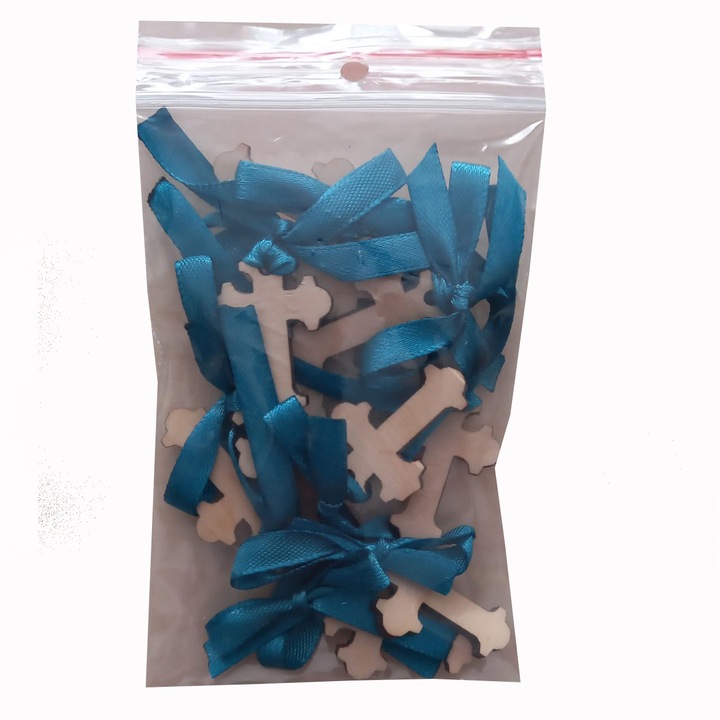 Set 10 cruciulite botez, MCF, marturie, lemn, 3x2cm, Verde Smarald