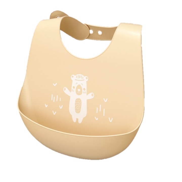 Мек силиконов бебешки лигавник, лесен за почистване, против замърсяване, с широк колекторен джоб, регулируемо затваряне, жълт