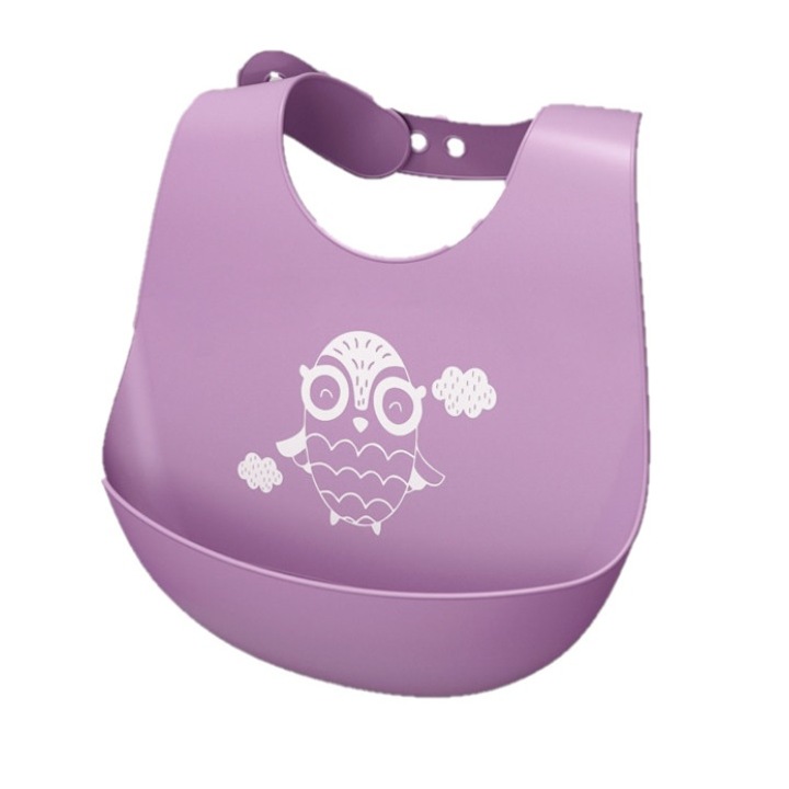 Мек силиконов бебешки лигавник, лесен за почистване, против замърсяване, с широк колекторен джоб, регулируемо затваряне, лилав