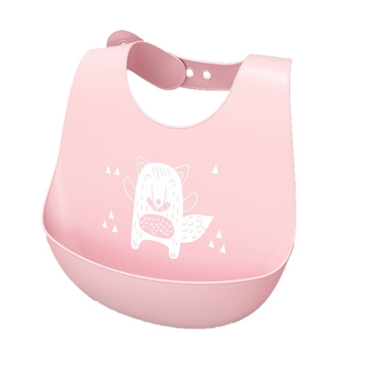 Мек силиконов бебешки лигавник, лесен за почистване, против замърсяване, с широк колекторен джоб, регулируемо затваряне, розов