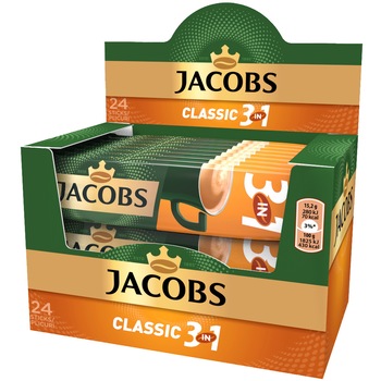 Cafea instant, Jacobs 3 in 1 Clasic, 15.2 g x 24 plicuri Cafea instant, Jacobs 3 in 1 Clasic, 15.2 g x 24 plicuri