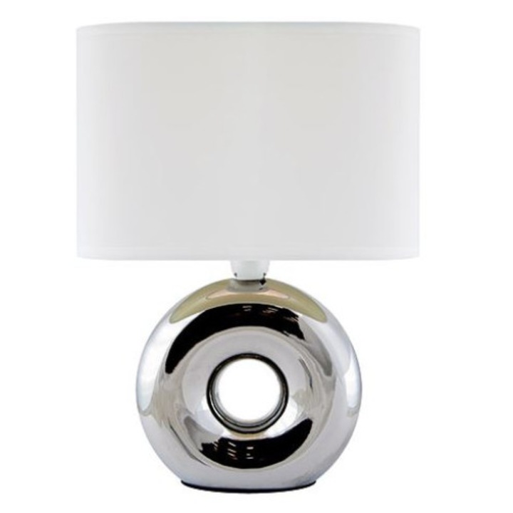 Lampa de masa, Struhm, Otel inoxidabil/Plastic, IP20, 230 V, E14, Alb/Argintiu