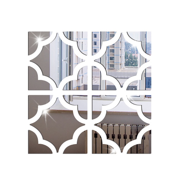 8db tükör típusú falragasz készlet, Bomstom, 20 x 20 cm, Ezüst