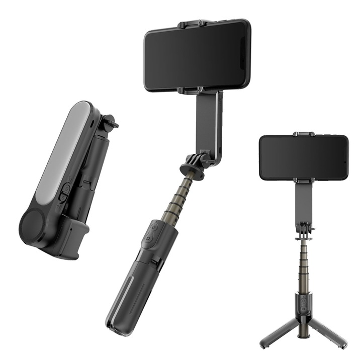 Trepied selfie stick, ABS, Bluetooth, Negru