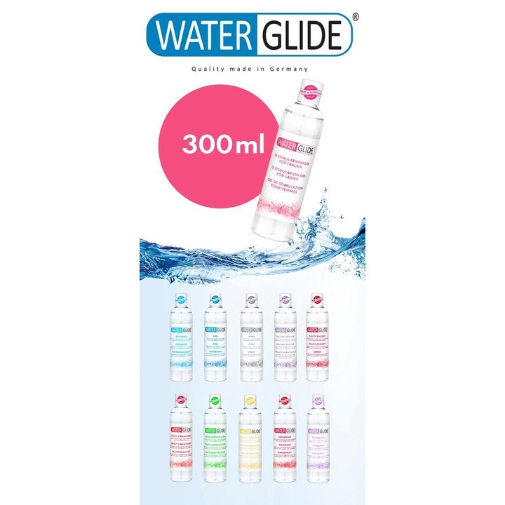Lubrifiant gel Waterglide Strawberry, aroma de capsuni, foarte alunecos, pe baza de apa, 300 ml