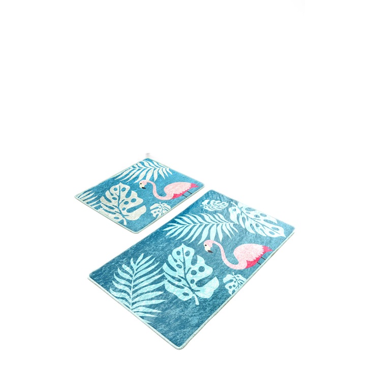 Set Covorase de baie 2 bucati Asi Home Foglia, Multicolor, 50 x 60 cm, 60 x 100 cm