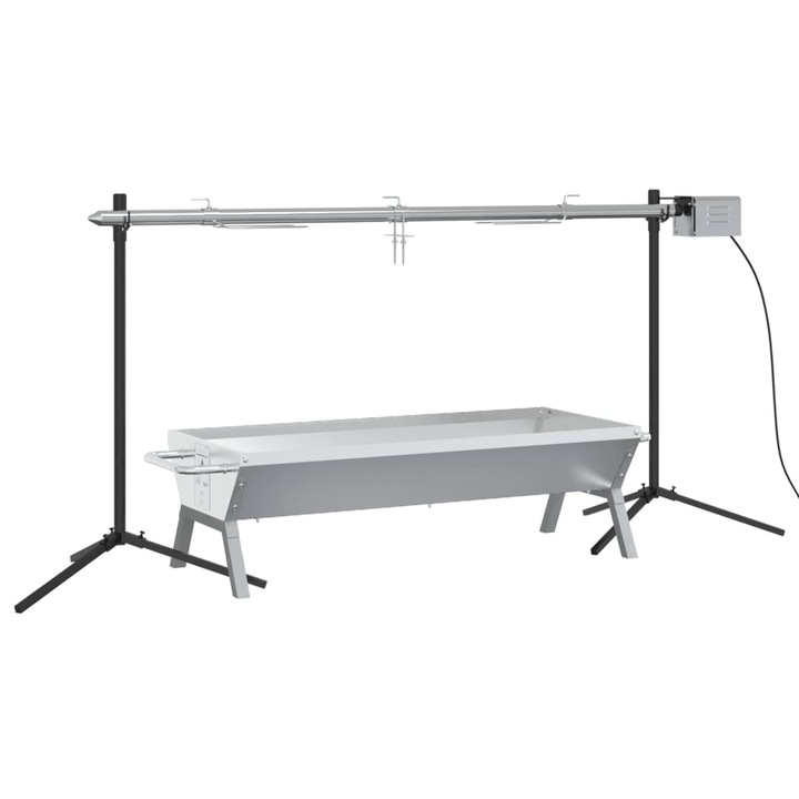 Електрическа скара за градина, VidaXL, Rotissor, Тава, Неръждаема стомана, 150x46.5x82.5 см, Сребрист/Черен