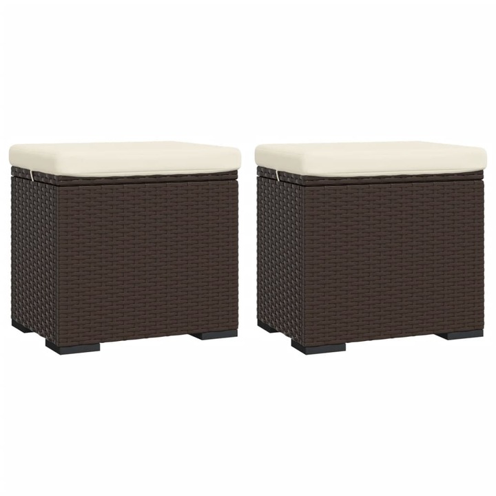 Set 2 tabureti cu perne, VidaXL, Rattan, 40x30x40 cm, Maro, 319395