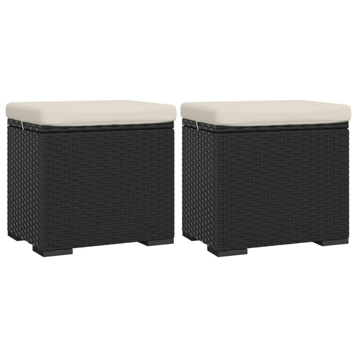 Set 2 tabureti cu perne, VidaXL, Ratan, 40x30x40 cm, Negru, 319394