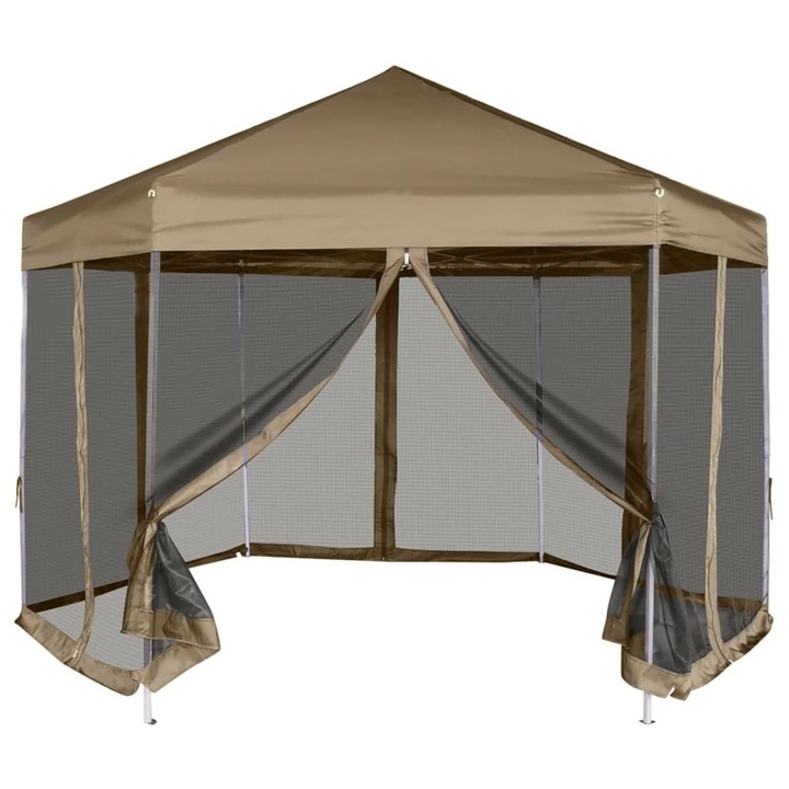 Foisor pop-up hexagonal pereti laterali 3 vidaXL,6x3,1 m taupe 220g/m², 15.8 kg