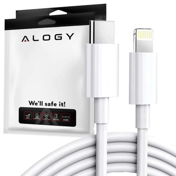 Cablu de incarcare rapida Alogy 1m USB-C la Lightning pentru incarcare 20W alb
